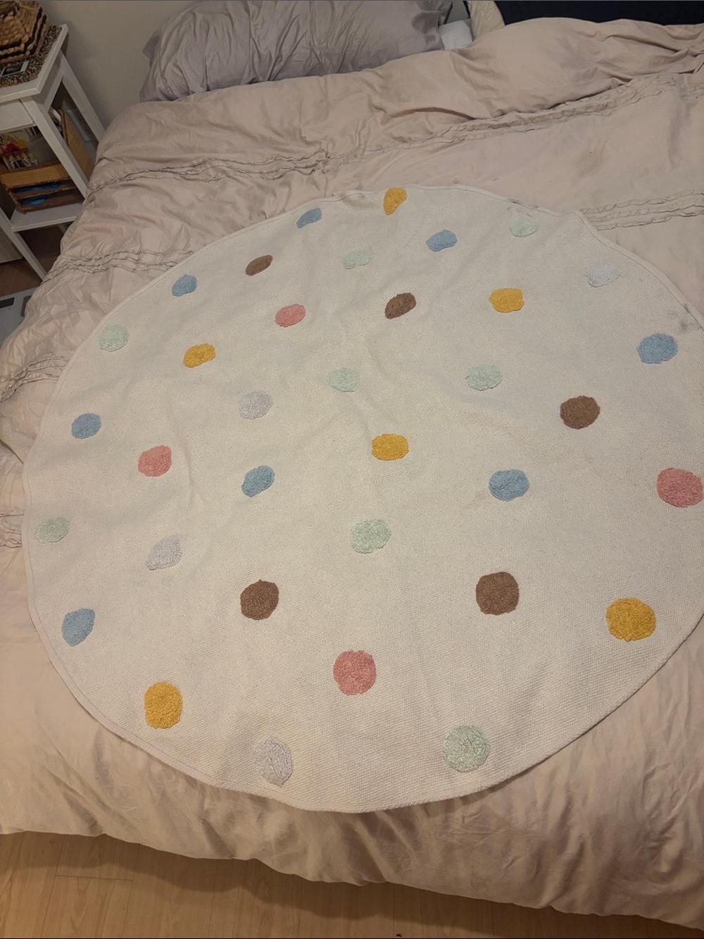 H&M HOME Neutral Cream Round Textured Rug